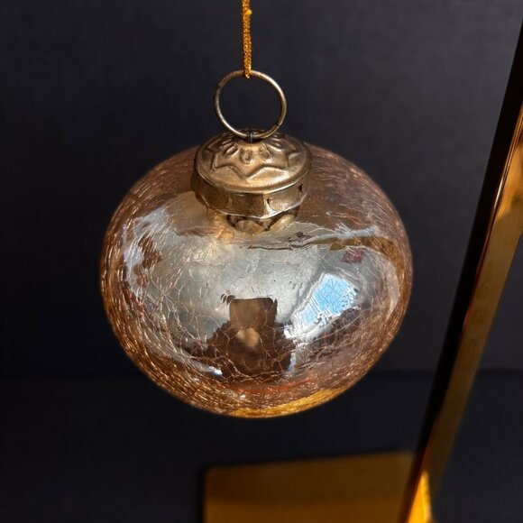 Kugel Style Christmas Ornaments Gold Glass Set Of 3 Crackle Large Vintage Heavy - Picture 5 of 8